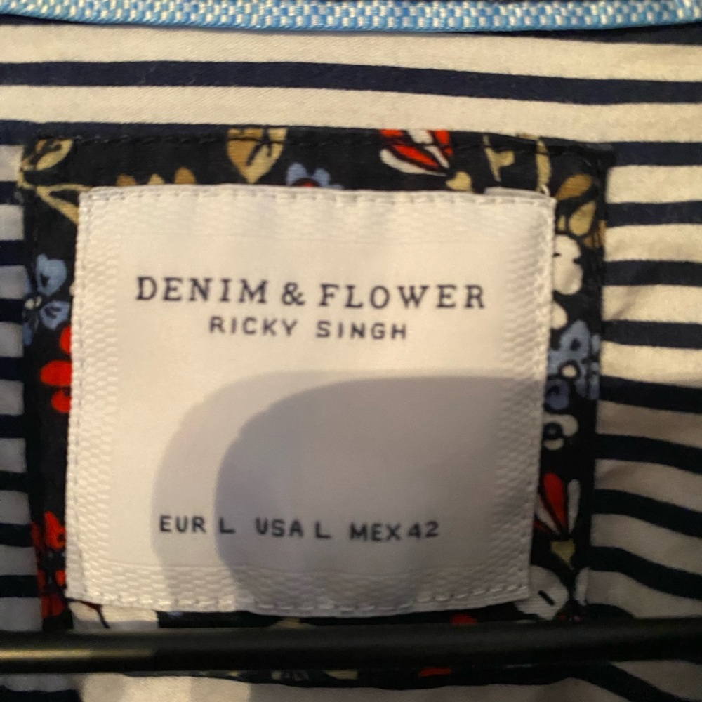 Denim & Flower By Ricky Singh Blue Buffalo Check Button Up Shirt Size L - Picture 4 of 4